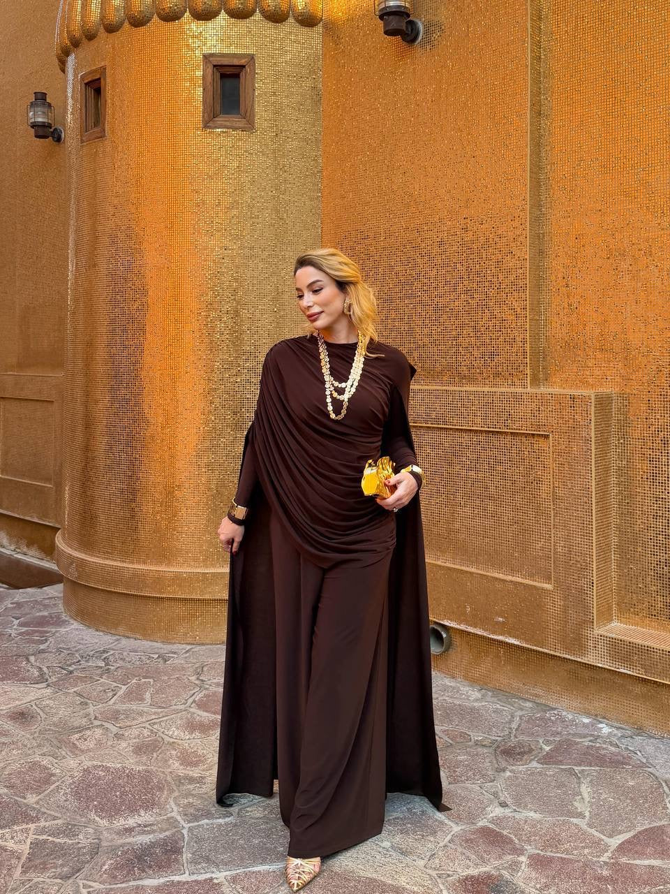 The Chocolate Royale Draped Set – Elora Couture