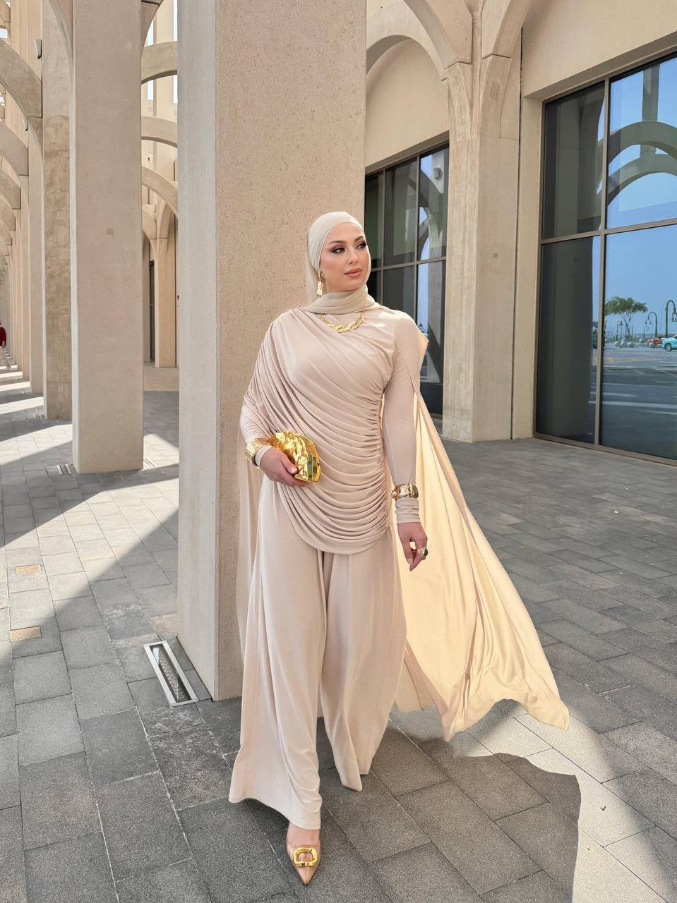 The Champagne Royale Draped Set – Elora Couture