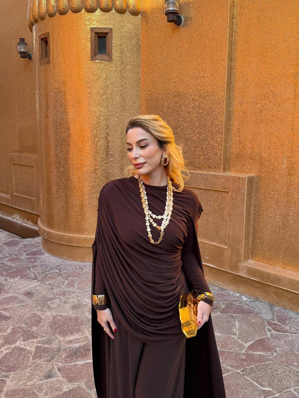 The Chocolate Royale Draped Set – Elora Couture